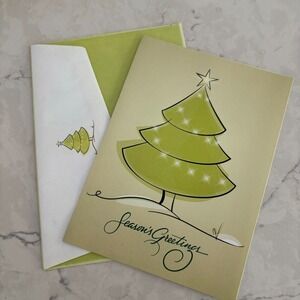 Season Greetings Card Green Christmas Tree Festive Holiday Warm Wishes‎ Habitat